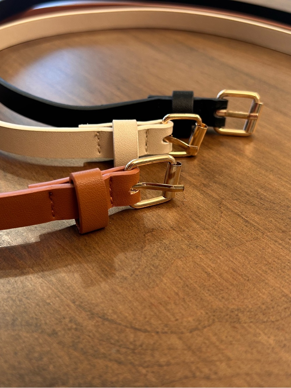 Women's Slim Leather Belt Trio - Tan, Cream & Black